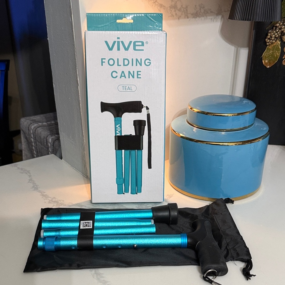 Vive Teal Folding Cane - Lightweight Collapsible Walking Cane